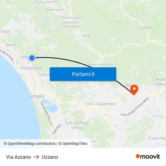 Via Azzano to Uzzano map