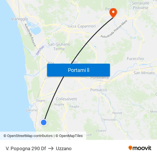 V. Popogna 290 Df to Uzzano map