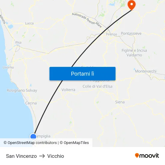 San Vincenzo to Vicchio map