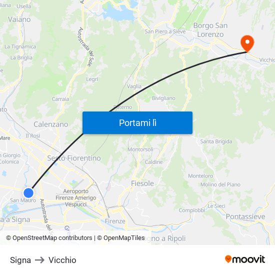 Signa to Vicchio map