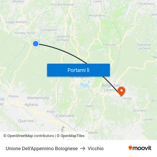 Unione Dell'Appennino Bolognese to Vicchio map