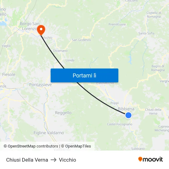 Chiusi Della Verna to Vicchio map