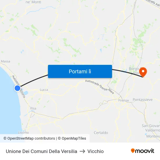 Unione Dei Comuni Della Versilia to Vicchio map