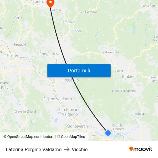 Laterina Pergine Valdarno to Vicchio map