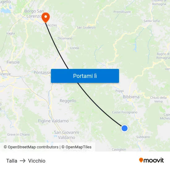 Talla to Vicchio map