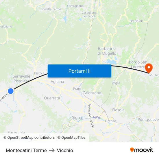Montecatini Terme to Vicchio map