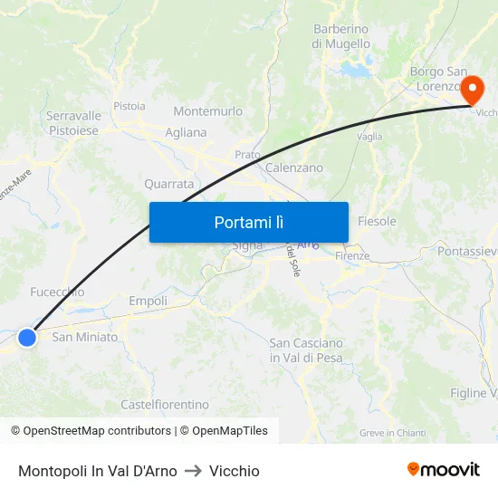 Montopoli In Val D'Arno to Vicchio map