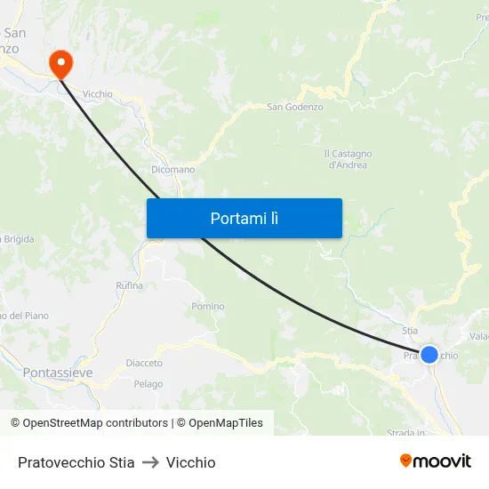 Pratovecchio Stia to Vicchio map