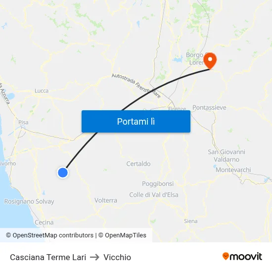 Casciana Terme Lari to Vicchio map