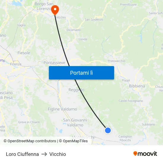 Loro Ciuffenna to Vicchio map