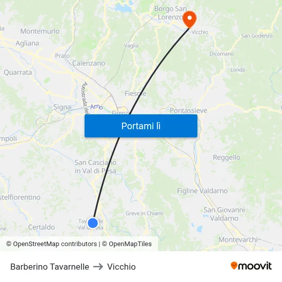 Barberino Tavarnelle to Vicchio map