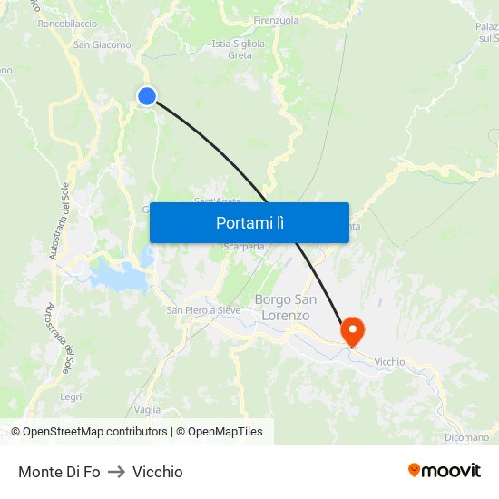 Monte Di Fo to Vicchio map