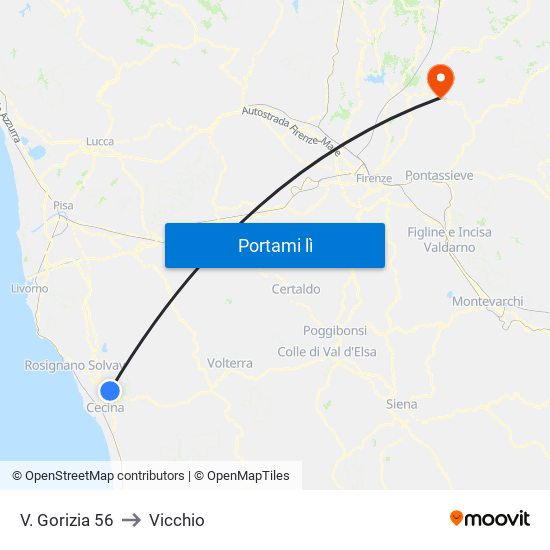 V. Gorizia 56 to Vicchio map