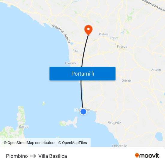 Piombino to Villa Basilica map