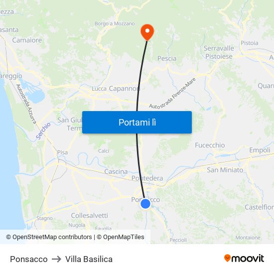 Ponsacco to Villa Basilica map