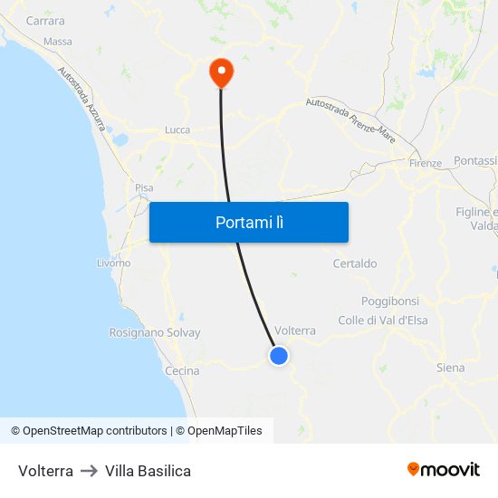 Volterra to Villa Basilica map