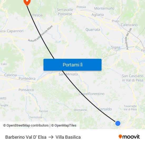 Barberino Val D' Elsa to Villa Basilica map