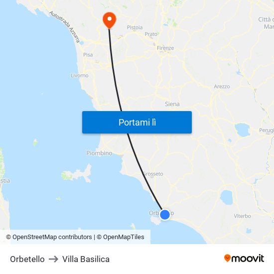 Orbetello to Villa Basilica map