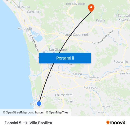 Donnini 5 to Villa Basilica map