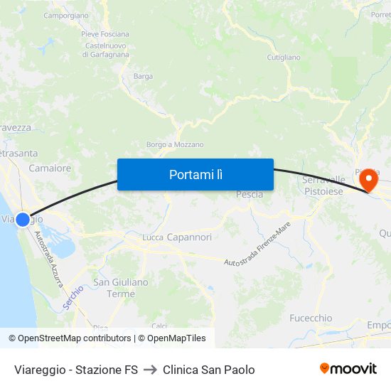 Viareggio Stazione FS to Clinica San Paolo map