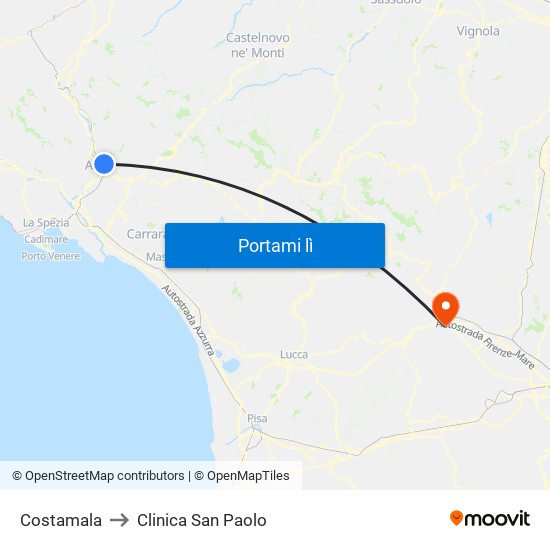 Costamala to Clinica San Paolo map