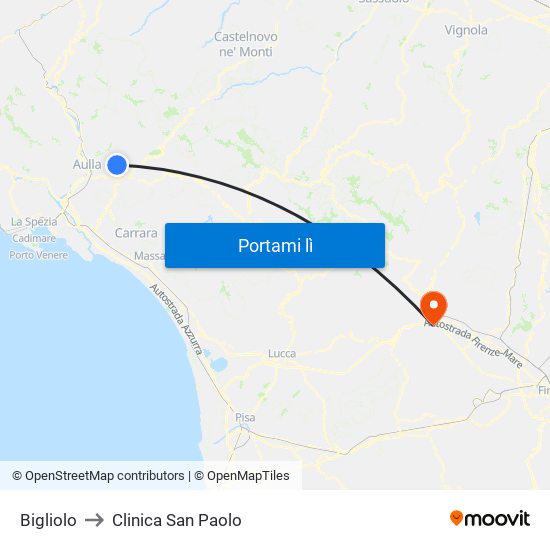 Bigliolo to Clinica San Paolo map
