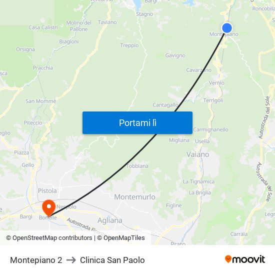 Montepiano 2 to Clinica San Paolo map