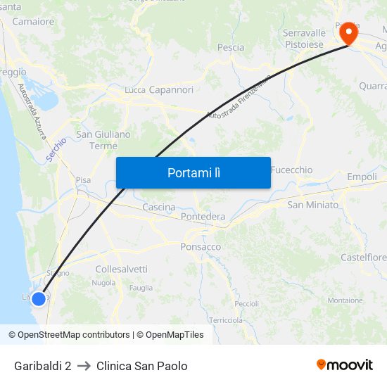 Garibaldi 2 to Clinica San Paolo map