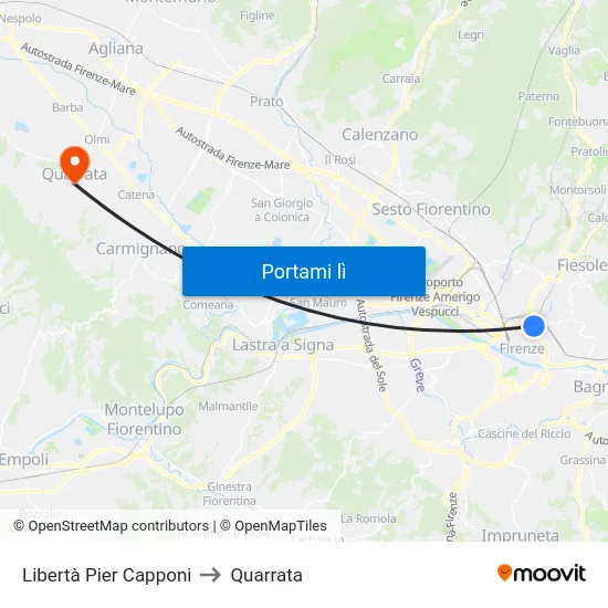 Libertà Pier Capponi to Quarrata map