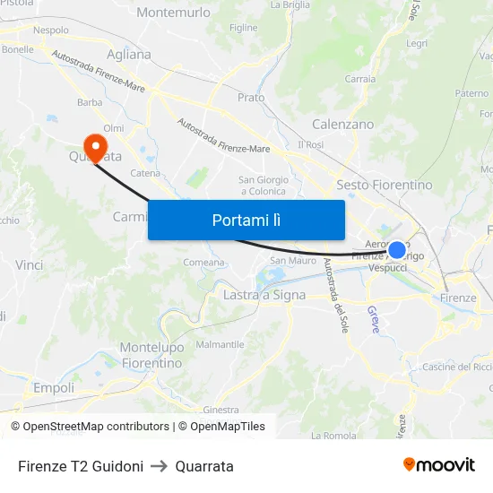 Firenze T2 Guidoni to Quarrata map
