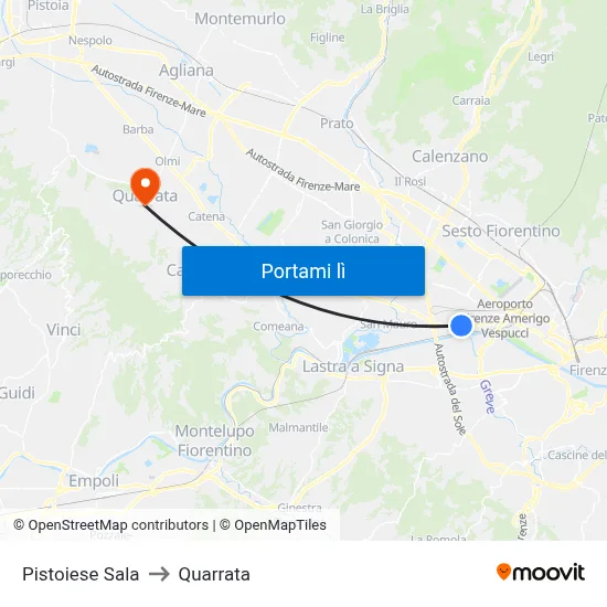 Pistoiese Sala to Quarrata map