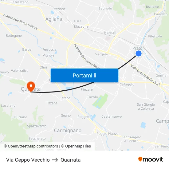 Via Ceppo Vecchio to Quarrata map