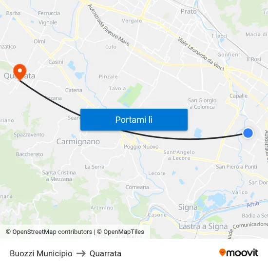 Buozzi Municipio to Quarrata map