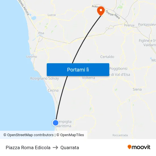 Piazza Roma Edicola to Quarrata map