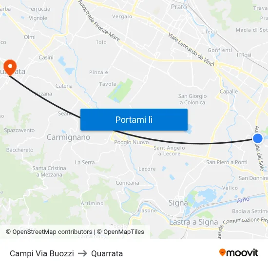 Campi Via Buozzi to Quarrata map