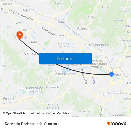 Rotonda Barbetti to Quarrata map