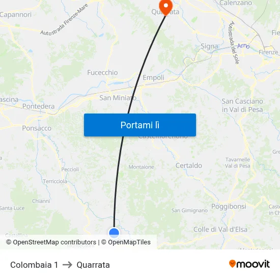 Colombaia 1 to Quarrata map