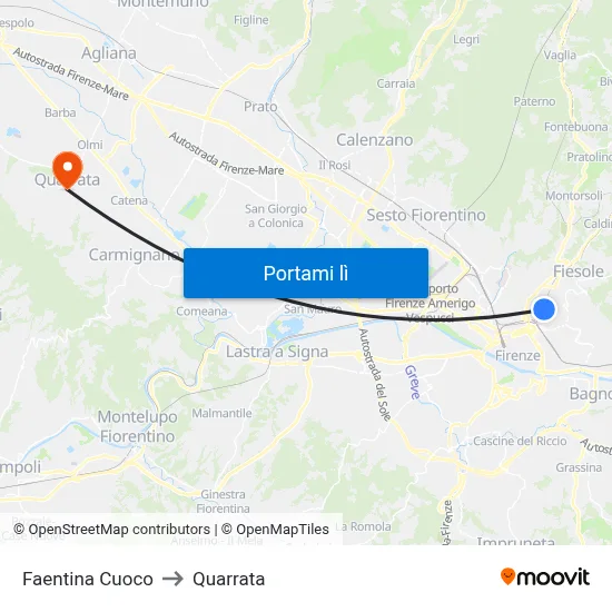 Faentina Cuoco to Quarrata map