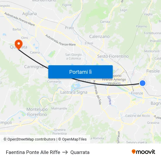 Faentina Ponte Alle Riffe to Quarrata map