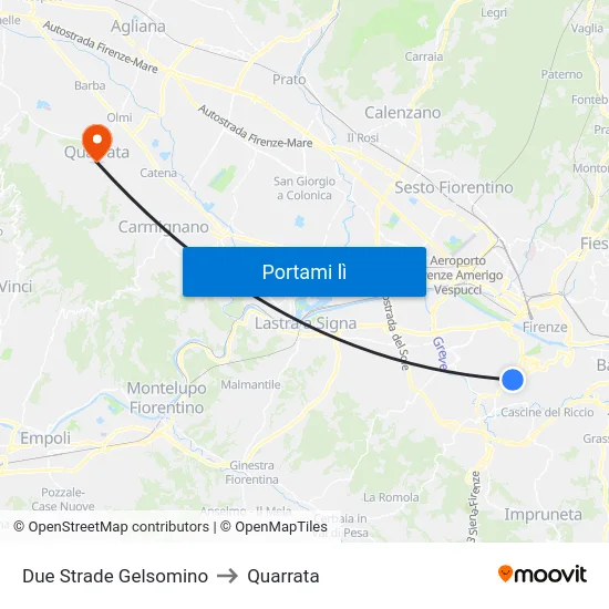 Due Strade Gelsomino to Quarrata map