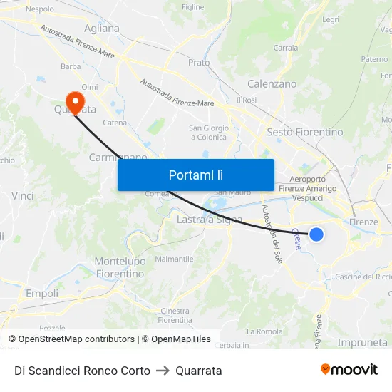 Di Scandicci Ronco Corto to Quarrata map