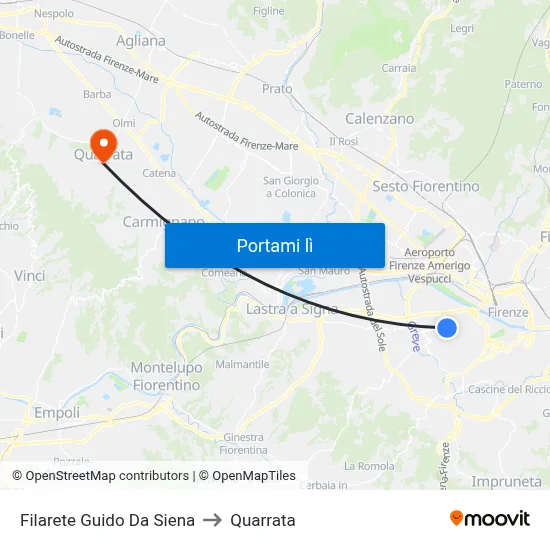 Filarete Guido Da Siena to Quarrata map