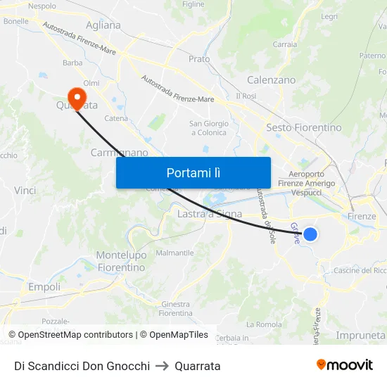 Di Scandicci Don Gnocchi to Quarrata map