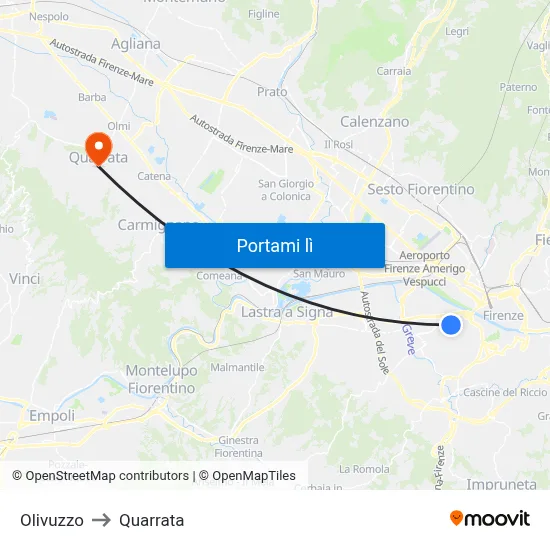 Olivuzzo to Quarrata map