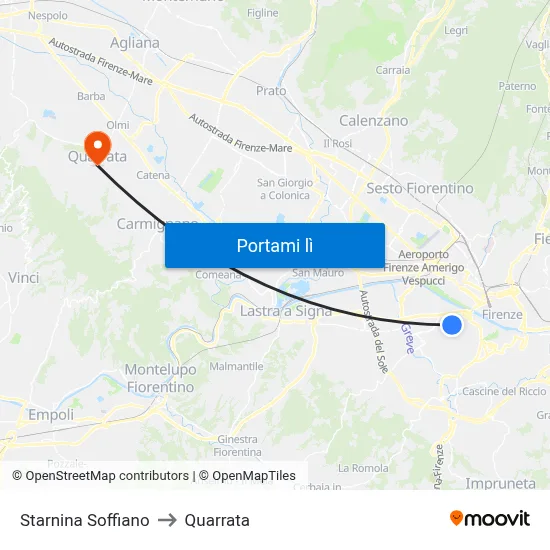 Starnina Soffiano to Quarrata map