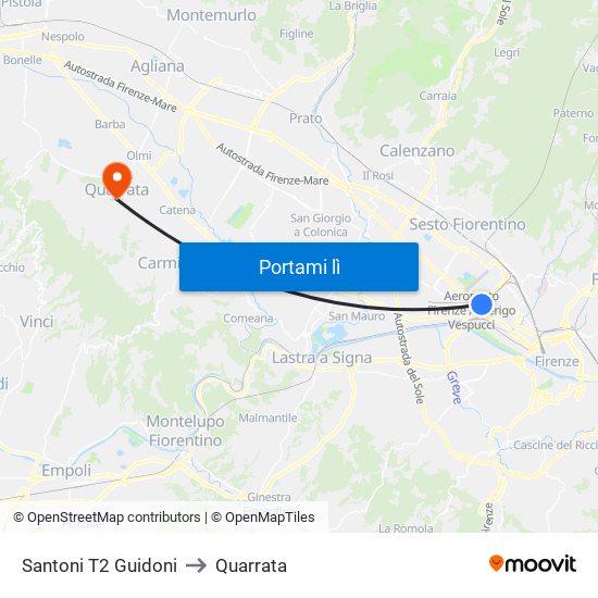 Santoni T2 Guidoni to Quarrata map