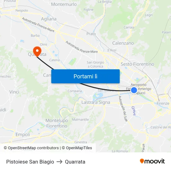Pistoiese San Biagio to Quarrata map