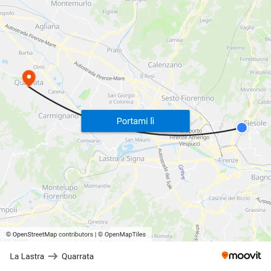 La Lastra to Quarrata map