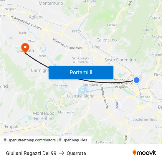 Giuliani Ragazzi Del 99 to Quarrata map