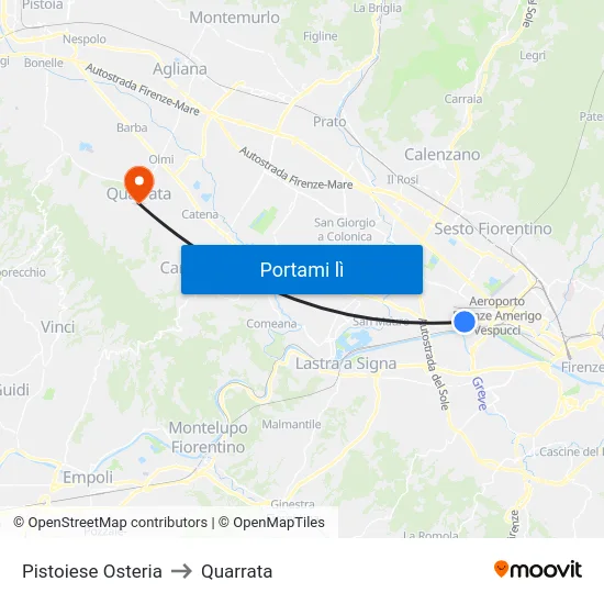 Pistoiese Osteria to Quarrata map